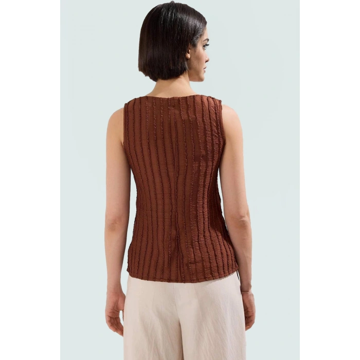 Polyester Elastan Gofre Örme Bluz Renk Kayık Yaka Günlük Casual Trend Tasarım Özel
