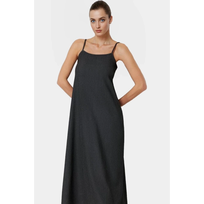 Polyester Elastan Shift Elbise Kolsuz Midi Boy Nefes Alan Kumaş Rahat Kullanım Modern Stil