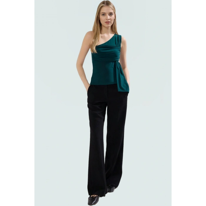 Polyester Elastan Yazlık Bluz Asimetrik Yaka Fitted Kalıp Regular Boy Özenle Seçilmiş