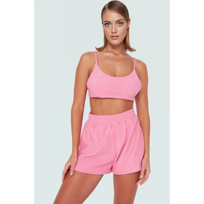 Polyester Havlu Kumaş Bluz Şort Takım Yazlık Plaj Giyim Yüksek Kalite Mükemmel Uyum