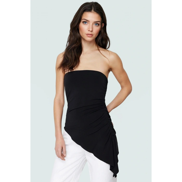 Polyester Karışımlı Bluz Straplez Kolsuz Asimetrik Kesim Modern Stil Yüksek Kalite