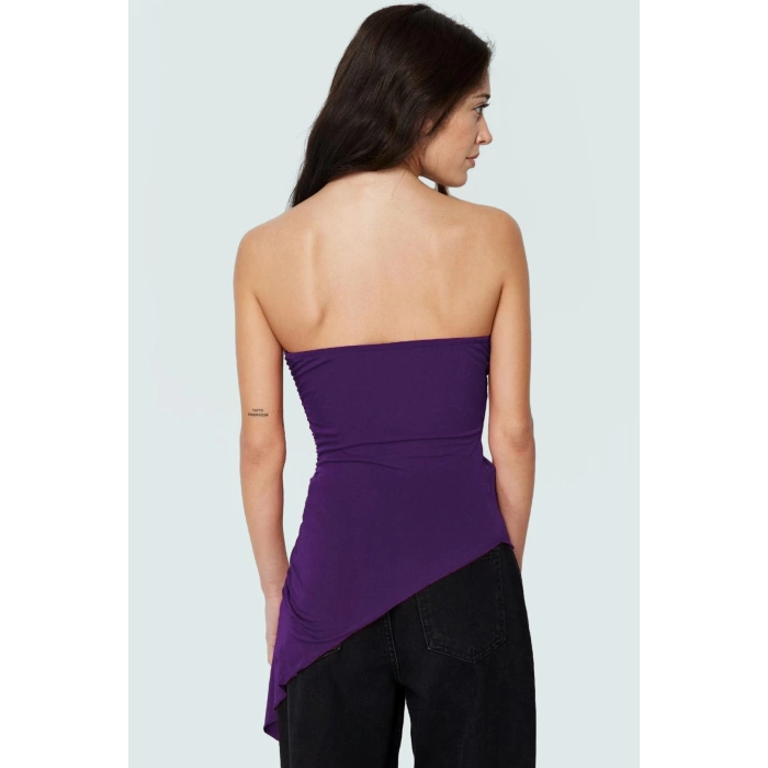 Polyester Karışımlı Bluz Straplez Kolsuz Asimetrik Kesim Modern Stil Yüksek Kalite
