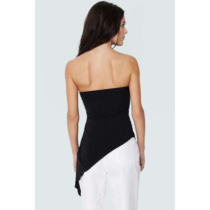 Polyester Karışımlı Bluz Straplez Kolsuz Asimetrik Kesim Modern Stil Yüksek Kalite