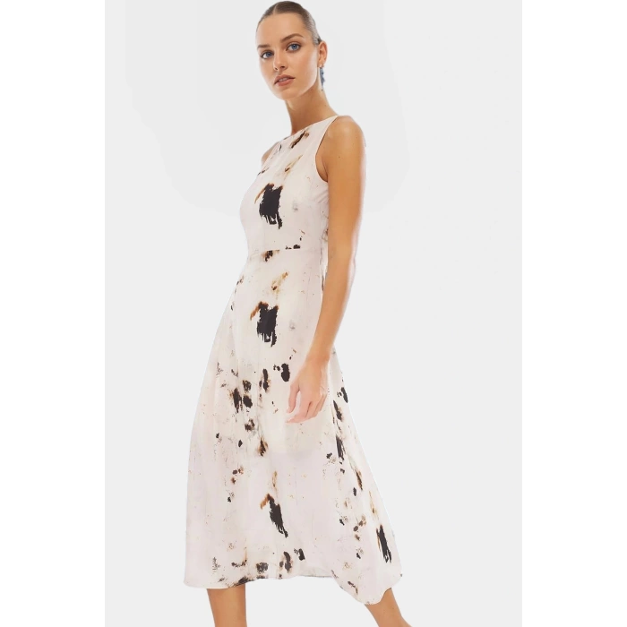 Polyester Mat Saten A Line Maxi Elbise Animal Desenli Günlük Kullanım İçin Modern Stil