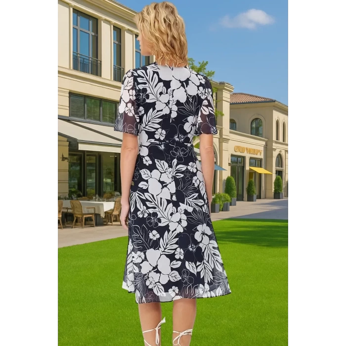 Polyester Midi Elbise Şifon Kumaş A Kesim Melek Kol Astarlı Zarifane Tasarım Trend Tasarım