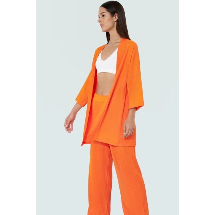 Polyester Örme Kadın Kimono Pantolon Takım Günlük Şıklık İçin Rahat Kullanım Seçkin Malzeme