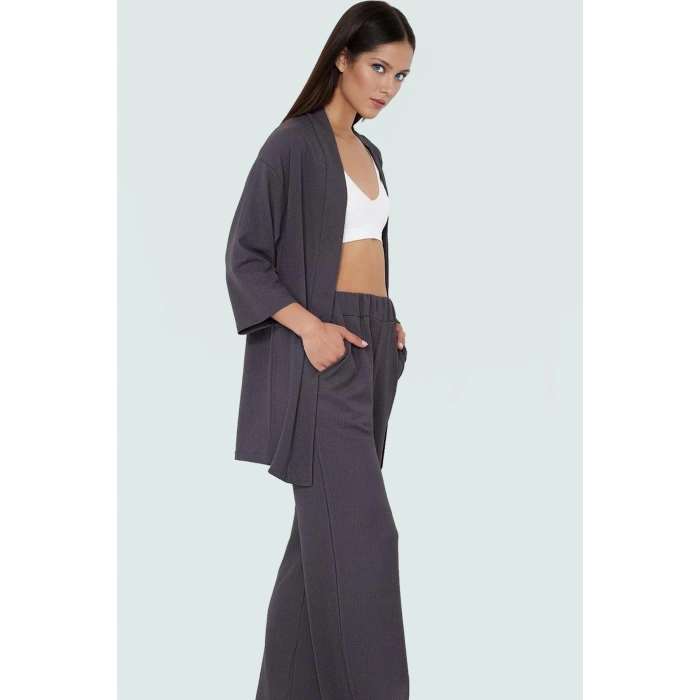 Polyester Örme Kadın Kimono Pantolon Takım Günlük Şıklık İçin Rahat Kullanım Seçkin Malzeme