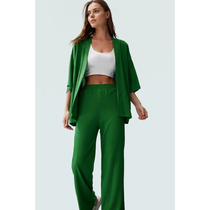 Polyester Örme Kadın Kimono Pantolon Takım Günlük Şıklık İçin Rahat Kullanım Seçkin Malzeme