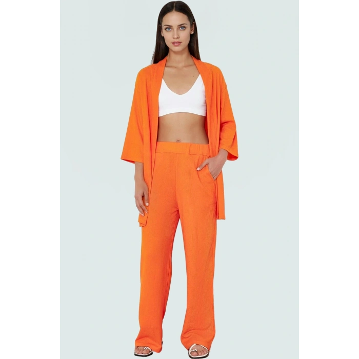Polyester Örme Kadın Kimono Pantolon Takım Günlük Şıklık İçin Rahat Kullanım Seçkin Malzeme
