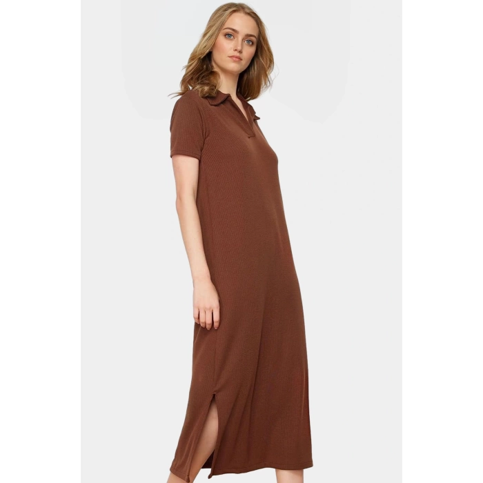 Polyester Örme Midi Elbise Rahat Kalıp Nefes Alan Kumaş Konforlu Kesim Kullanım