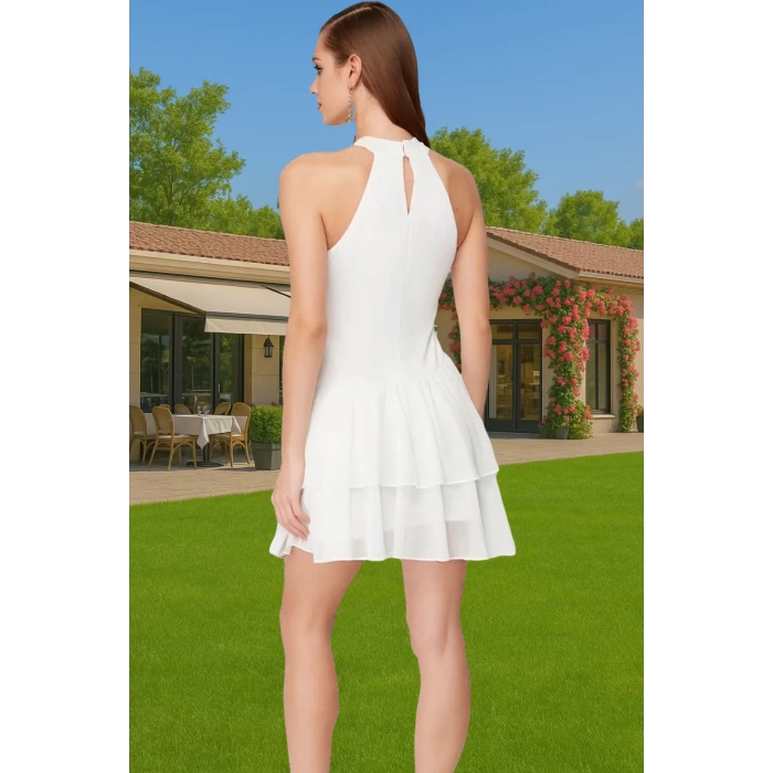 Polyester Şifon A Kesim Fırfırlı Mini Elbise Seçkin Malzeme Zarifane Tasarım Zarifane Tasarım