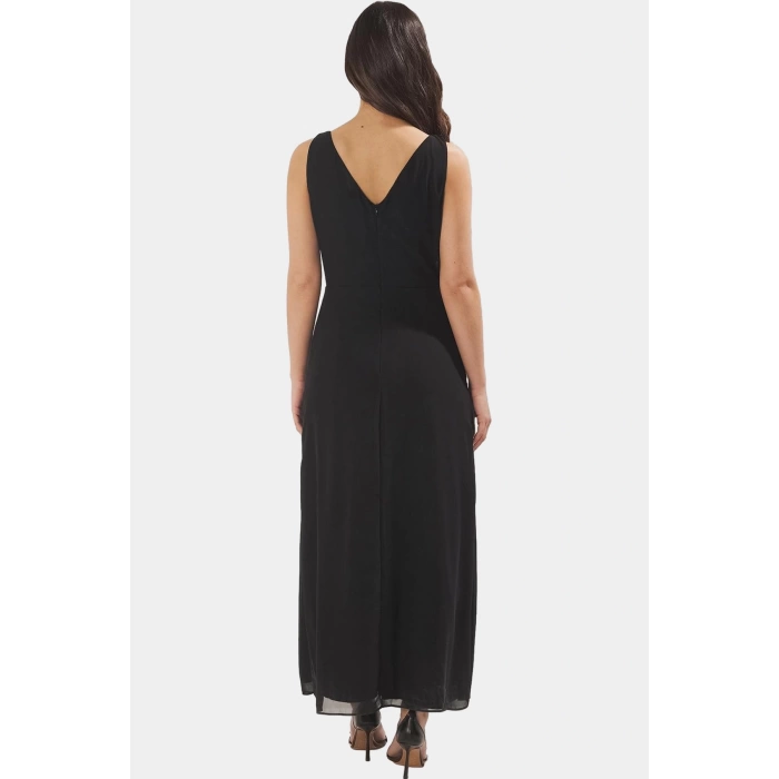 Polyester Şifon Maxi Elbise A line Fırfırlı Dokuma Kumaş Şık Görünüm
