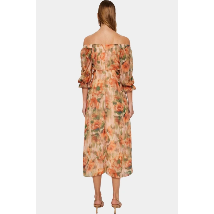 Polyester Şifon Maxi Elbise A line Truvakar Kol Çiçekli Kaliteli İşçilik Seçkin Malzeme