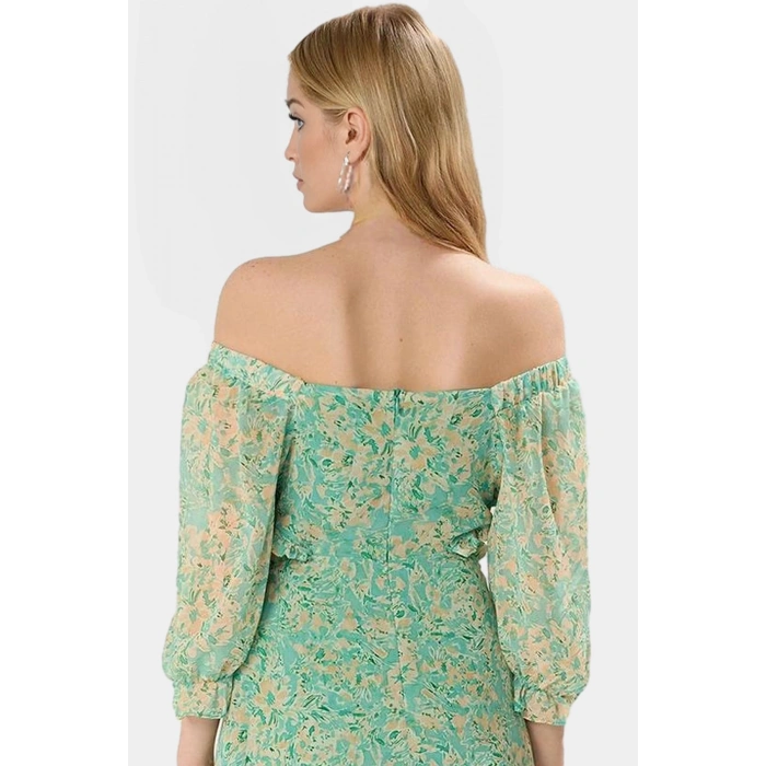 Polyester Şifon Maxi Elbise A line Truvakar Kol Çiçekli Kaliteli İşçilik Seçkin Malzeme
