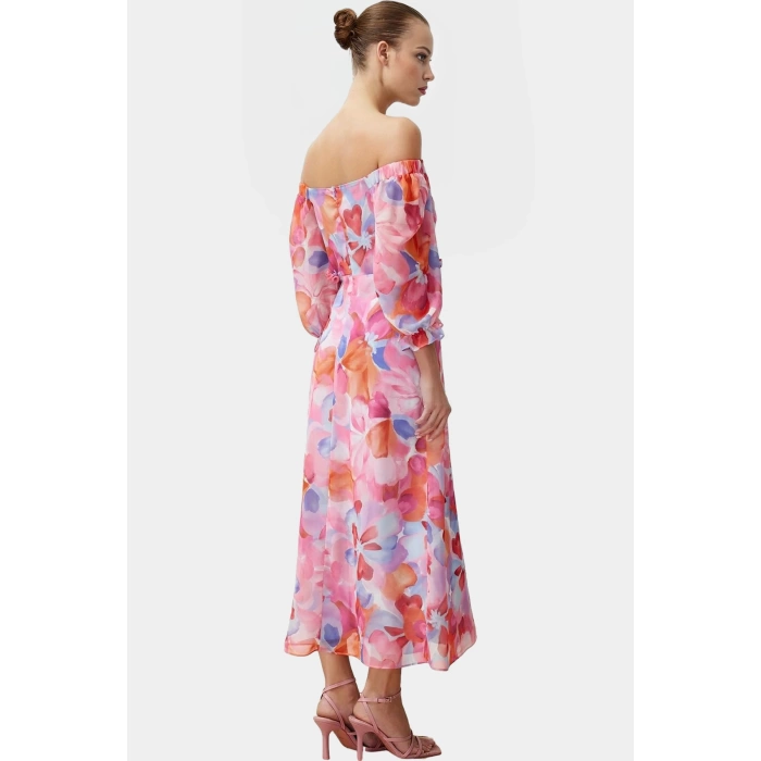 Polyester Şifon Maxi Elbise A line Truvakar Kol Çiçekli Kaliteli İşçilik Seçkin Malzeme