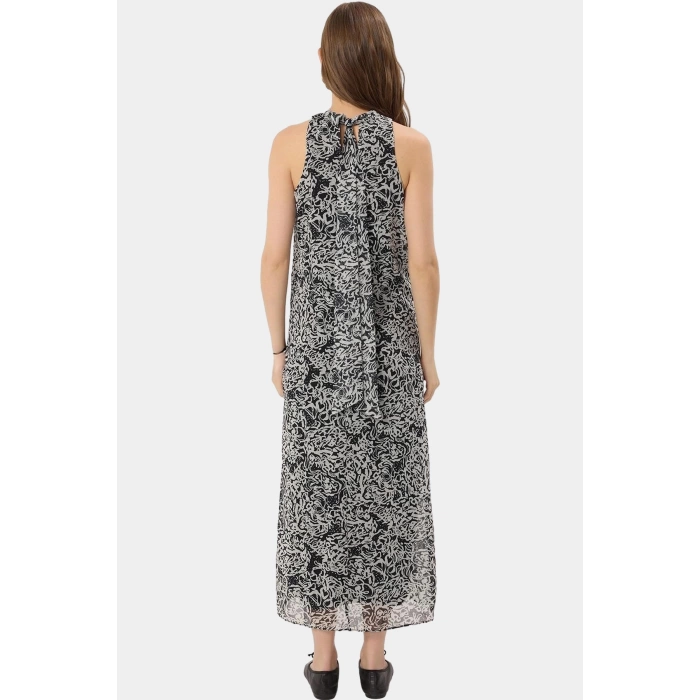 Polyester Şifon Maxi Elbise Dik Yaka Kolsuz Soyut Desen Boy Relaxed Fit Mükemmel Uyum
