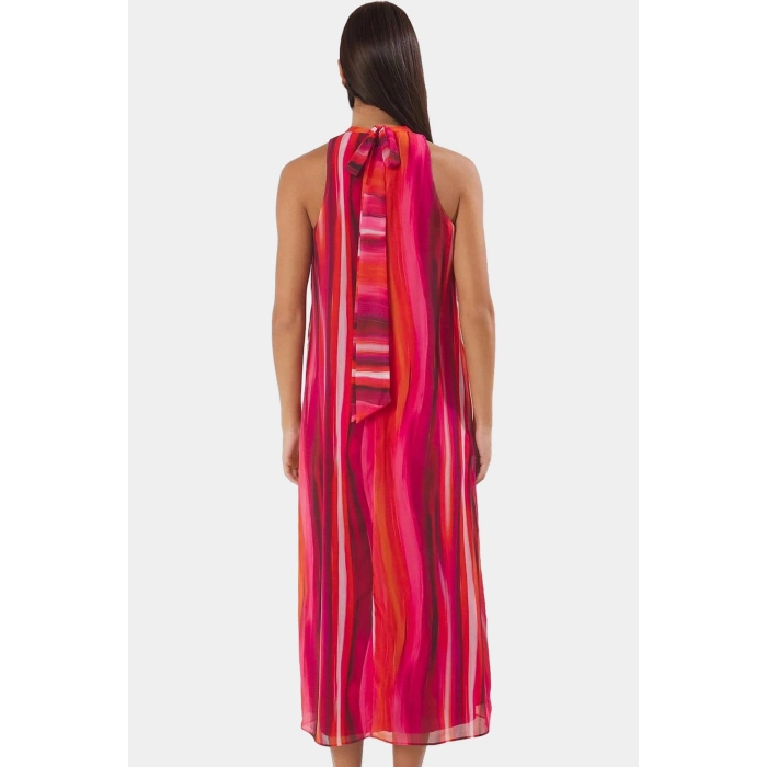 Polyester Şifon Maxi Elbise Dik Yaka Kolsuz Soyut Desen Boy Relaxed Fit Mükemmel Uyum
