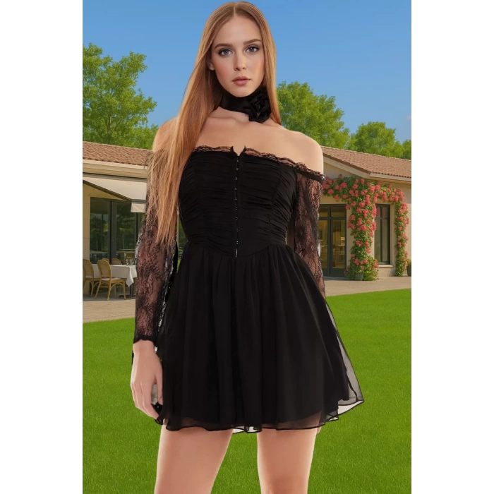 Polyester Şifon Mini Elbise Astarlı Uzun Kollu Özel Günler İçin Uzun Ömürlü Trend Tasarım