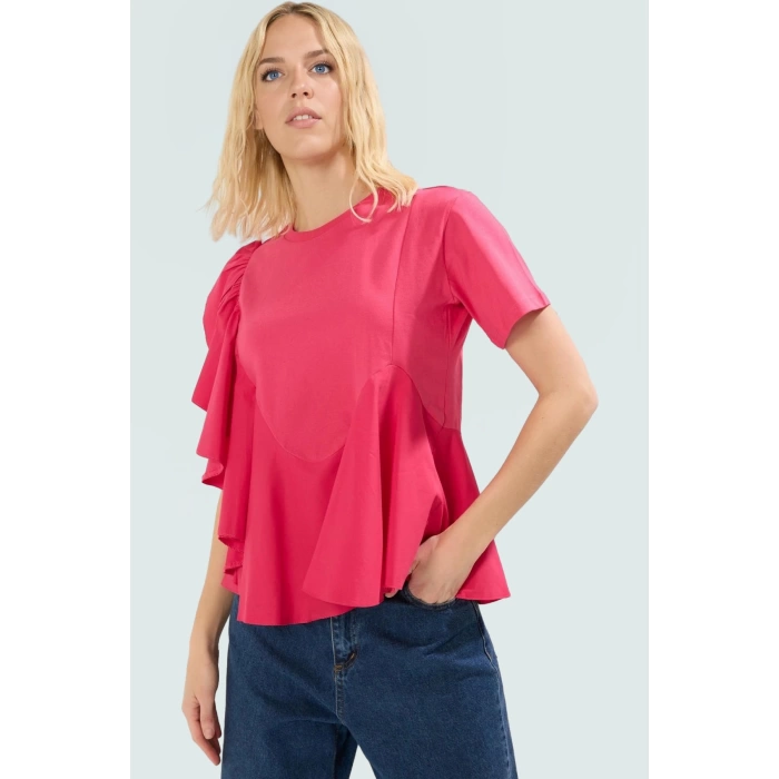 Poplin Bluz Fırfırlı Kol Detaylı Yazlık Premium Kalite Yüksek Şık Görünüm