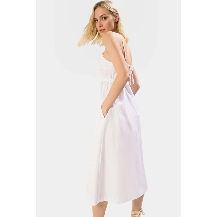 Poplin Dokuma Midi Elbise A Line Kalıp Rahat Yazlık Casual Dayanıklı Malzeme Zarifane Tasarım