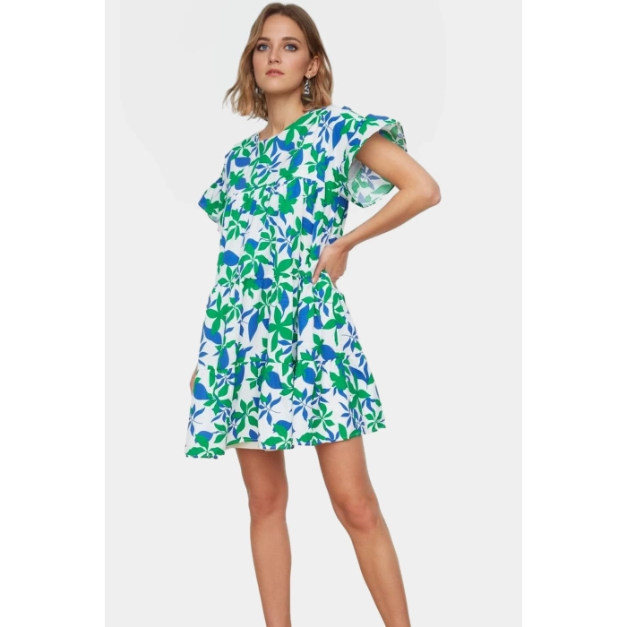 Poplin Mini Elbise Geniş Kesim Çiçek Desenli Rahat Trend Tasarım Kaliteli İşçilik