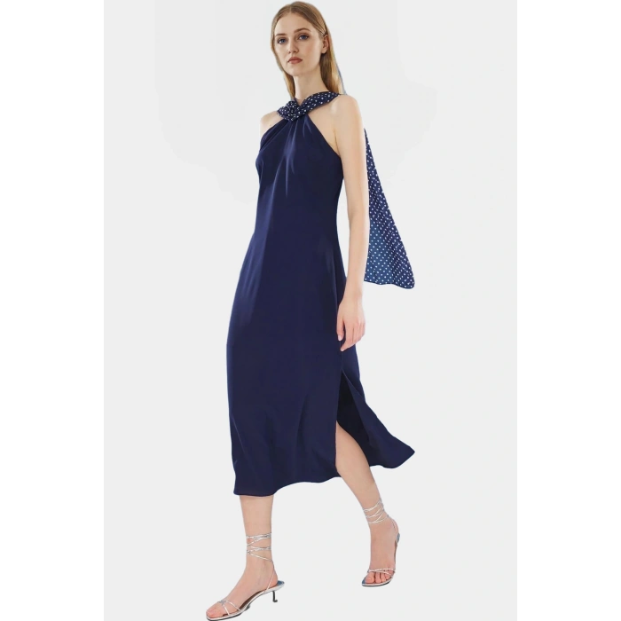 Puantiyeli A line Maxi Elbise Polyester Yazlık Dokuma Şifon Rahat Ve Şık Seçkin Malzeme