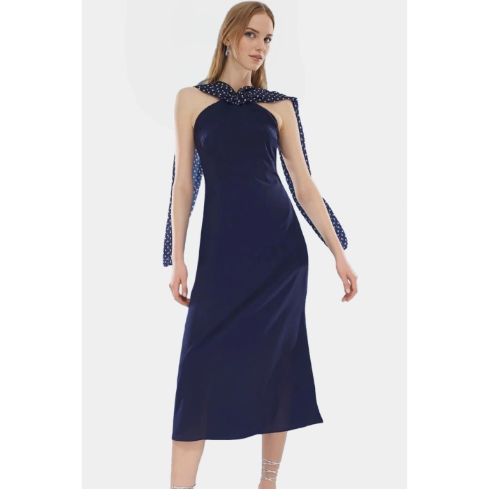 Puantiyeli A line Maxi Elbise Polyester Yazlık Dokuma Şifon Rahat Ve Şık Seçkin Malzeme