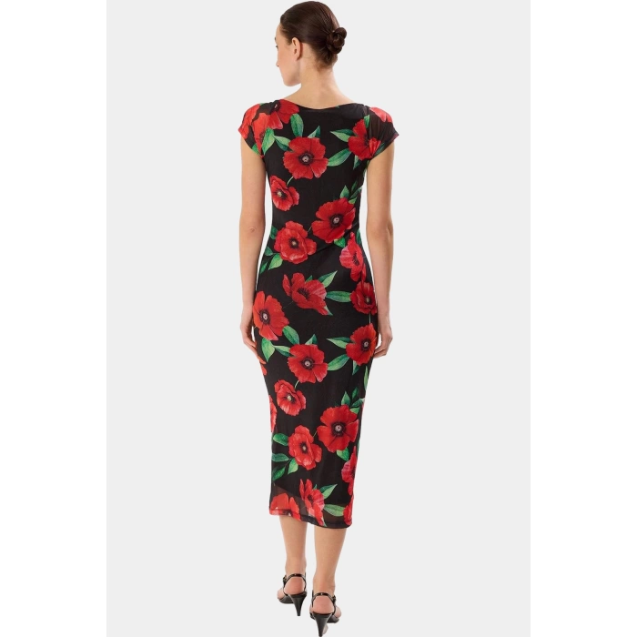 Puantiyeli Desenli Bodycon Kalıp Midi Boy Astarlı Elbise Trend Tasarım Özenle Seçilmiş