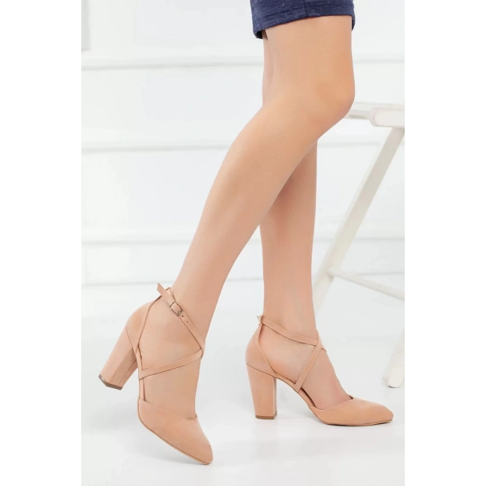 Pudra Süet Kadın Abiye Ayakkabı Kadın Topuklu Şık Gece Ayakkabısı Zarif Tasarım Yüksek Topuk