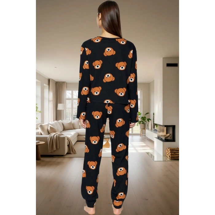 Rahat %100 Pamuk Ayıcıklı Pijama Takımı Uzun Paça Boru Kaliteli İşçilik Zarifane Tasarım