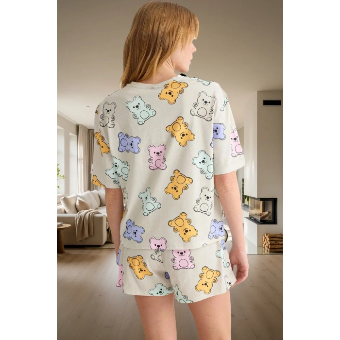Rahat %100 Pamuklu Pijama Takımı Ayıcık Desenli Yazlık Şortlu Şık Görünüm Özenle Seçilmiş