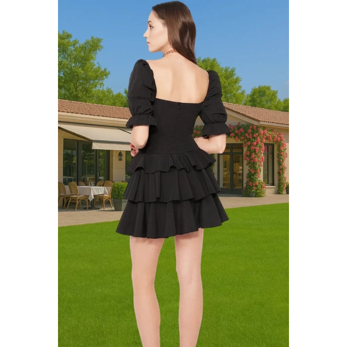 Rahat A Kesim Mini Elbise Kalp Yaka Pamuk Polyester Karışım Mükemmel Uyum Trend Tasarım Uzun Ömürlü