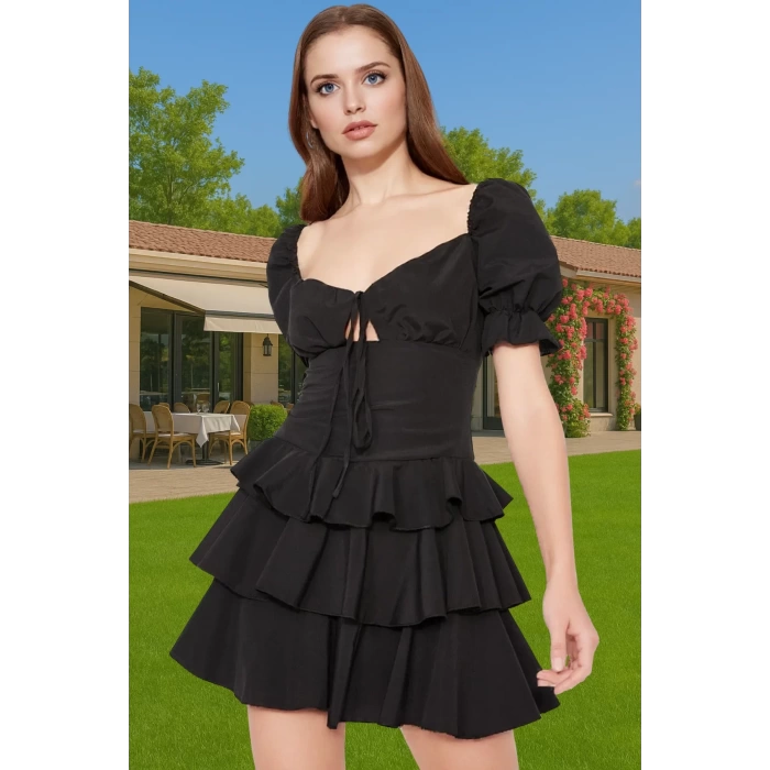 Rahat A Kesim Mini Elbise Kalp Yaka Pamuk Polyester Karışım Mükemmel Uyum Trend Tasarım Uzun Ömürlü
