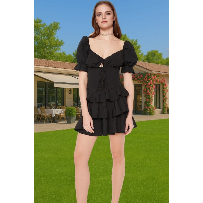 Rahat A Kesim Mini Elbise Kalp Yaka Pamuk Polyester Karışım Mükemmel Uyum Trend Tasarım Uzun Ömürlü