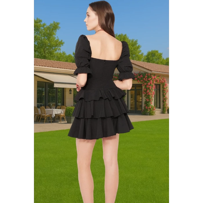 Rahat A Kesim Mini Elbise Kalp Yaka Pamuk Polyester Karışım Mükemmel Uyum Trend Tasarım Uzun Ömürlü