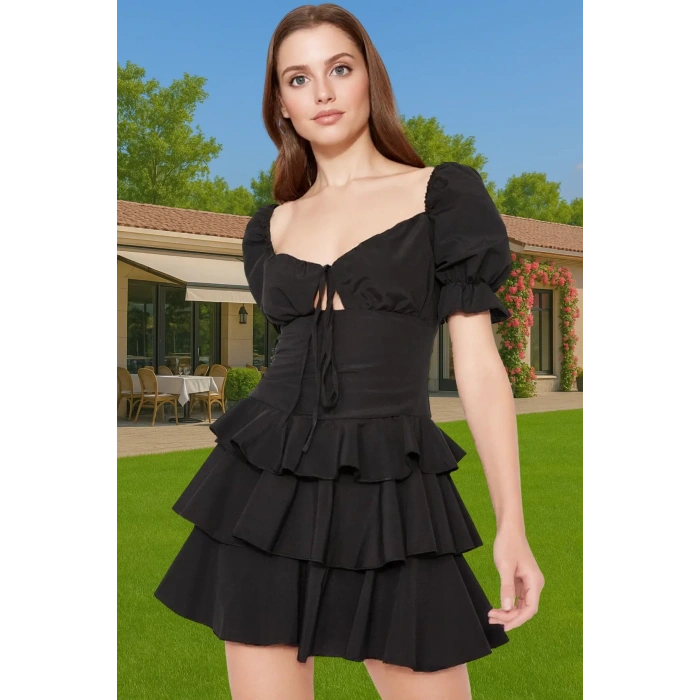 Rahat A Kesim Mini Elbise Kalp Yaka Pamuk Polyester Karışım Mükemmel Uyum Trend Tasarım Uzun Ömürlü