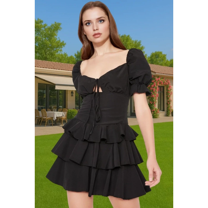 Rahat A Kesim Mini Elbise Kalp Yaka Pamuk Polyester Karışım Mükemmel Uyum Trend Tasarım Uzun Ömürlü