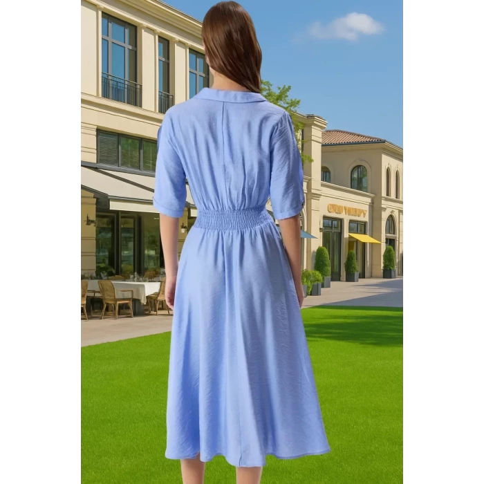 Rahat Dokuma Midi Elbise Gömlek Yaka A Kesim Yazlık Kombin Trend Tasarım Özel Tasarım Mükemmel Uyum