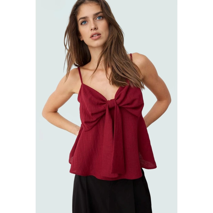 Rahat Günlük Kombinler İçin Kolsuz Bluz Keten Dokuma Fitted Kalıp Trend Tasarım