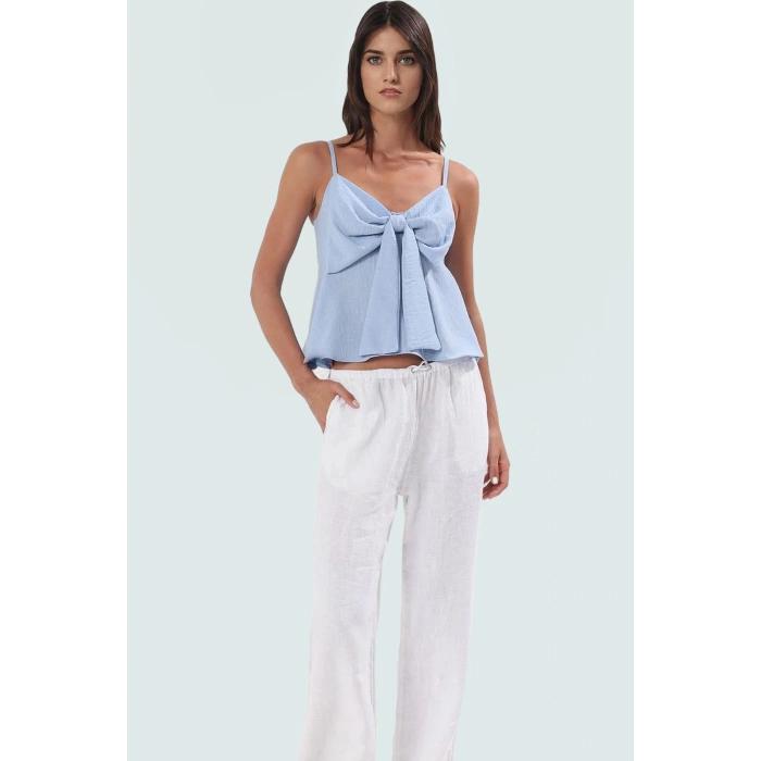 Rahat Günlük Kombinler İçin Kolsuz Bluz Keten Dokuma Fitted Kalıp Trend Tasarım