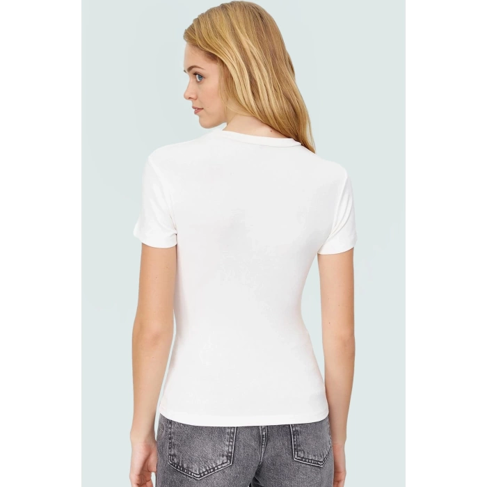 Rahat Günlük Stil Fitted Bluz Vücut Oturan Pamuklu Viskoz Ribana Modern Premium Kalite