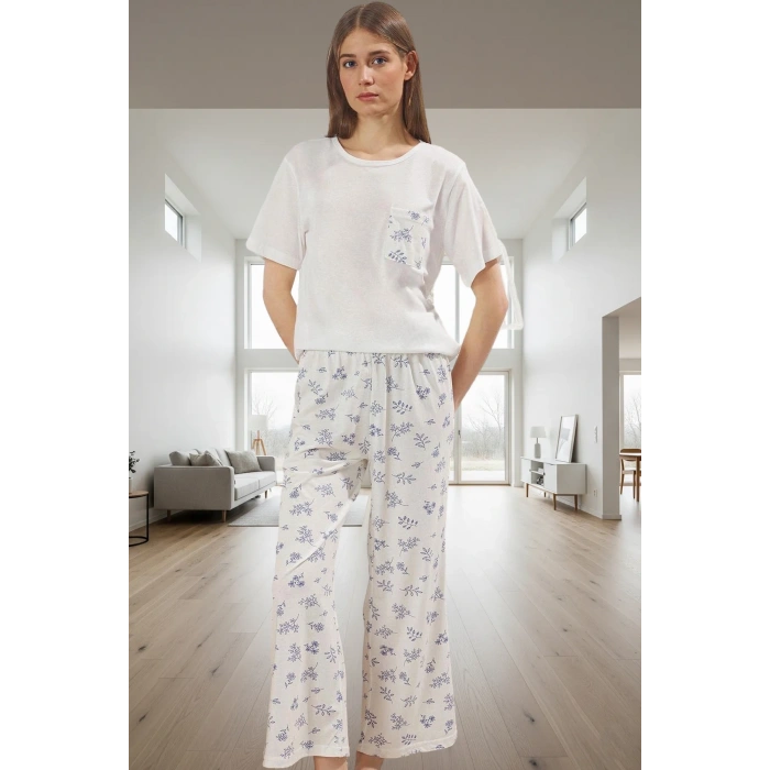 Rahat Hamile Pijama Takımı %100 Pamuk Çiçekli Kapri Pantolon Profesyonel Görünüm Seçkin Malzeme