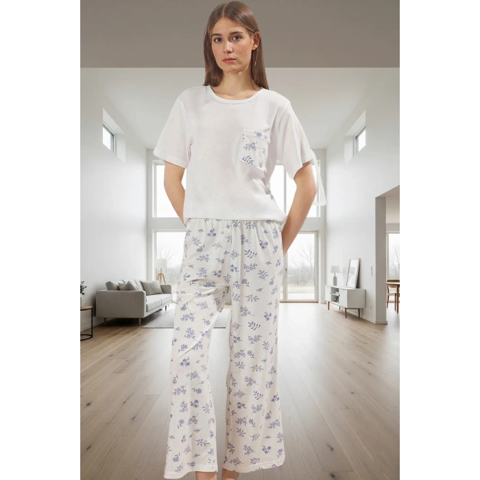 Rahat Hamile Pijama Takımı %100 Pamuk Çiçekli Kapri Pantolon Profesyonel Görünüm Seçkin Malzeme