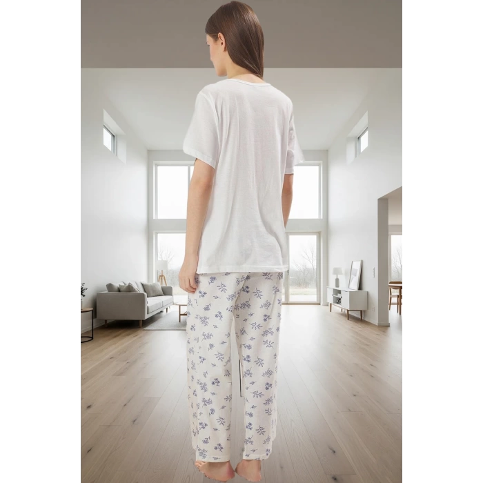 Rahat Hamile Pijama Takımı %100 Pamuk Çiçekli Kapri Pantolon Profesyonel Görünüm Seçkin Malzeme