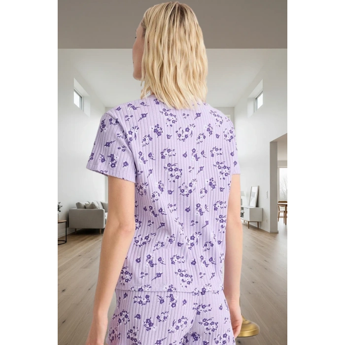 Rahat Homewear Çiçekli Örme Pijama Takımı Kısa Kol Regular Dayanıklı Malzeme