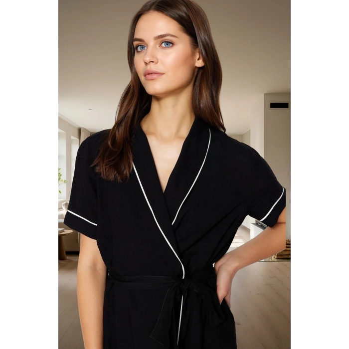 Rahat Homewear Viskon Pijama Takımı Kruvaze Yaka Kısa Kollu Dayanıklı Malzeme Trend Tasarım