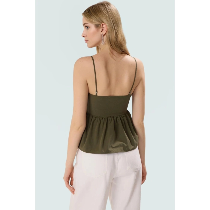 Rahat Kalıp Bluz %66 Polyester %34 Pamuk Kalp Yaka İnce Askılar Günlük Kullanım