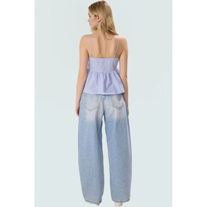 Rahat Kalıp Bluz %66 Polyester %34 Pamuk Kalp Yaka İnce Askılar Günlük Kullanım