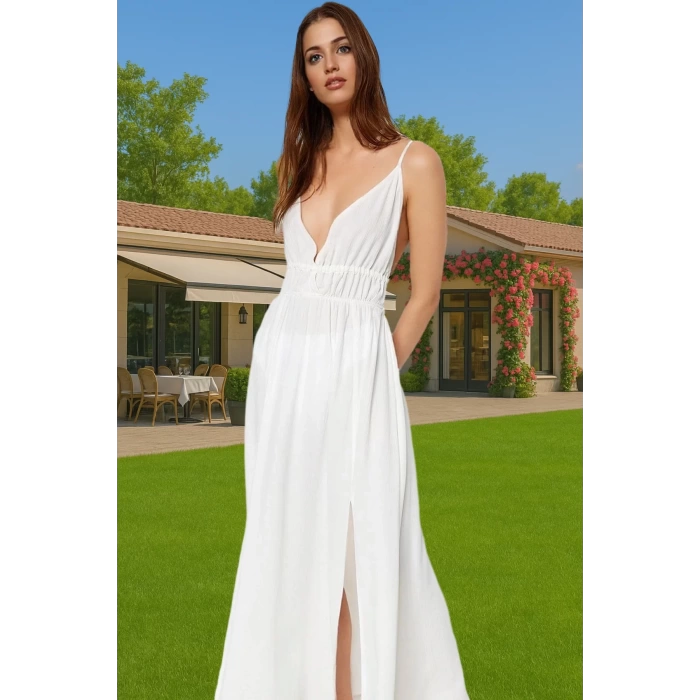 Rahat Kalıp Maxi Elbise Viskoz Polyester Crinkle Dokuma Yazlık Özel Tasarım Özenle Seçilmiş