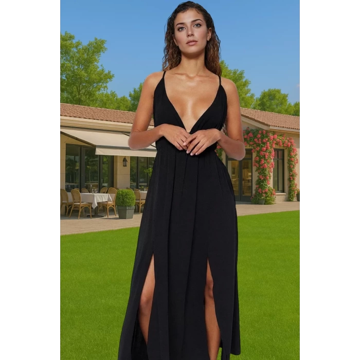 Rahat Kalıp Maxi Elbise Viskoz Polyester Crinkle Dokuma Yazlık Özel Tasarım Özenle Seçilmiş